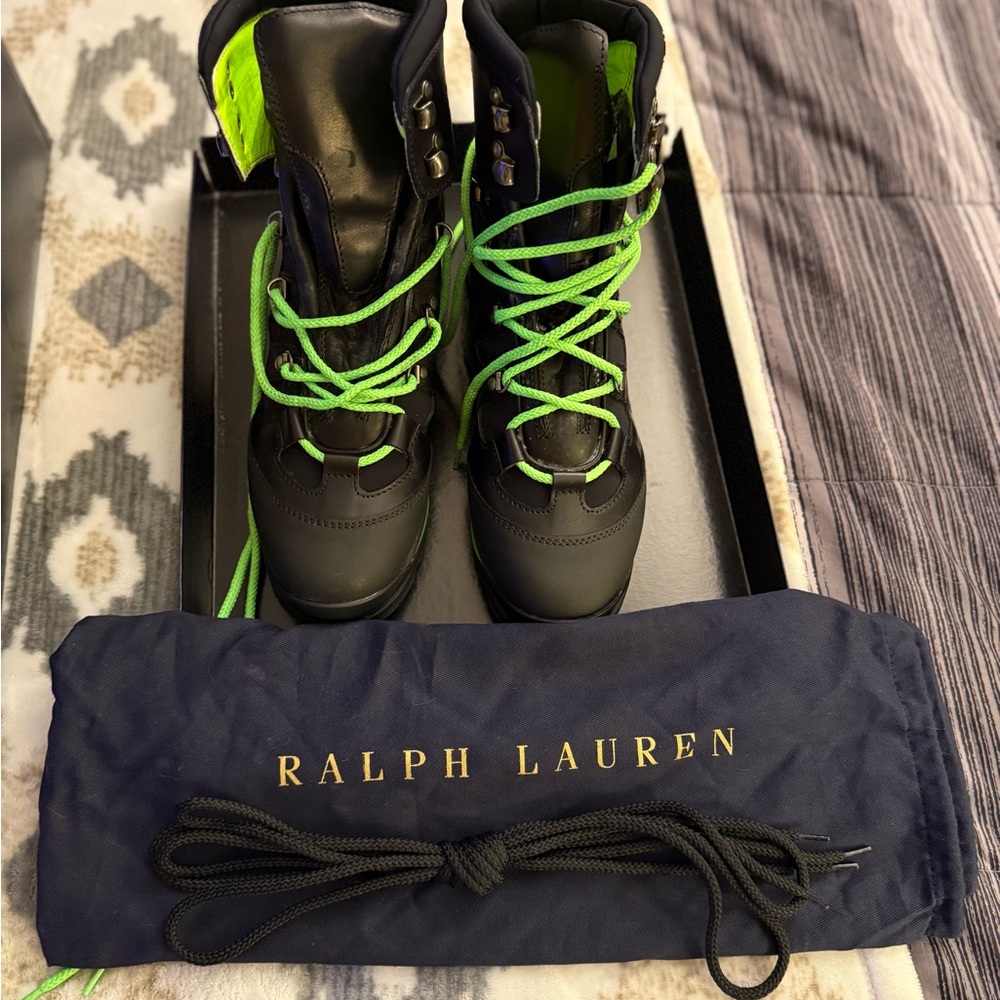 Ralph Lauren Black and Bright Green Hiking Boots